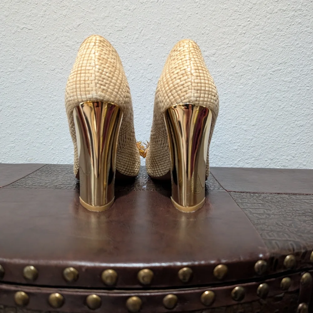 Tory Burch Metallic Kendra Raffia Pump Heels size 9.5